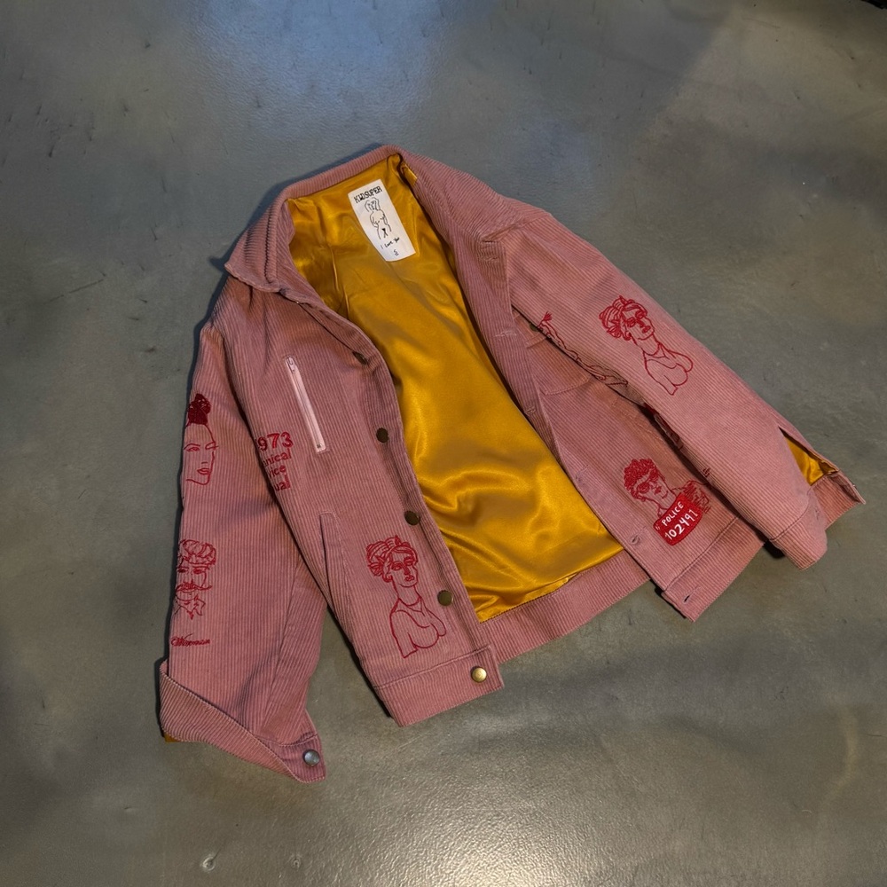 OG KIDSUPER Pink Corduroy CHORE Jacket with Yellow SILK Lining